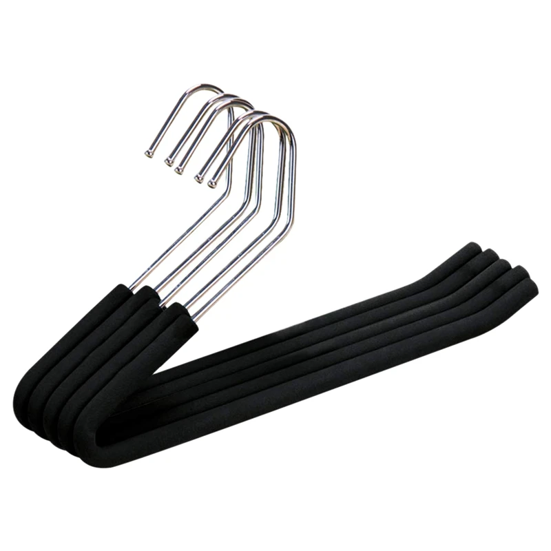 

New-Open End Trouser Hangers Slack Pant Hanger with Non-Slip Foam Coated Black 5-Pack