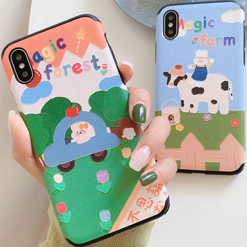 Милая мультяшная картина с кроликом телефон чехол для iPhone 6 6s 7 8 Plus X Xs XR Max мягкая