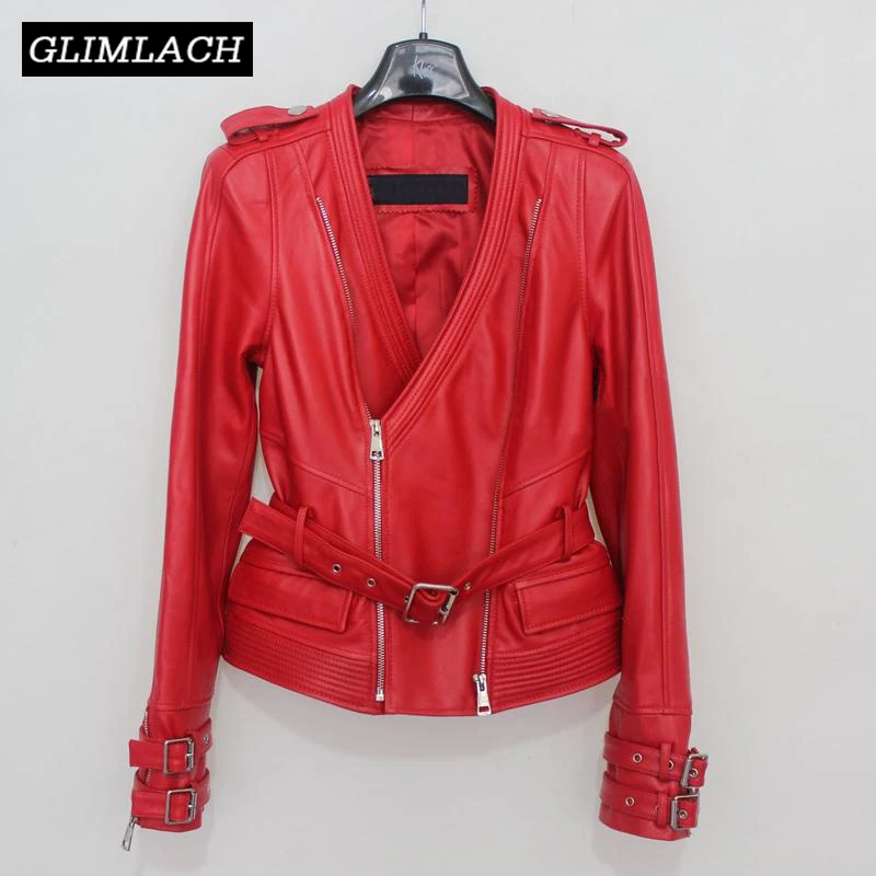 Женская Байкерская кожаная куртка мотоциклетная короткая из натуральной кожи с