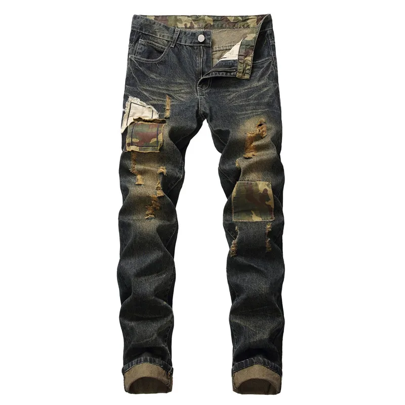 

MORUANCLE Fashion Men Streetwear Patched Ripped Jeans Pant Patchwork Distressed Denim Trousers With Holes Washed Plus Size 28-42