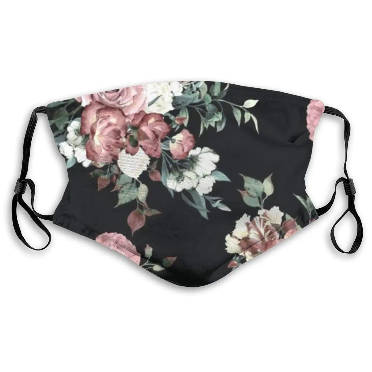 

Black Pink Flower Dust Washable Reusable Filter and Reusable Mouth Windproof Warm Cotton Face