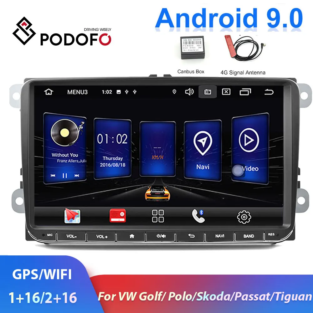 Podofo " 2din Автомагнитола Android 9,0 gps Navi автомобильный мультимедийный плеер для Volkswagen Passat Golf MK5 MK6 Jetta T5 сиденье для POLO Sharan