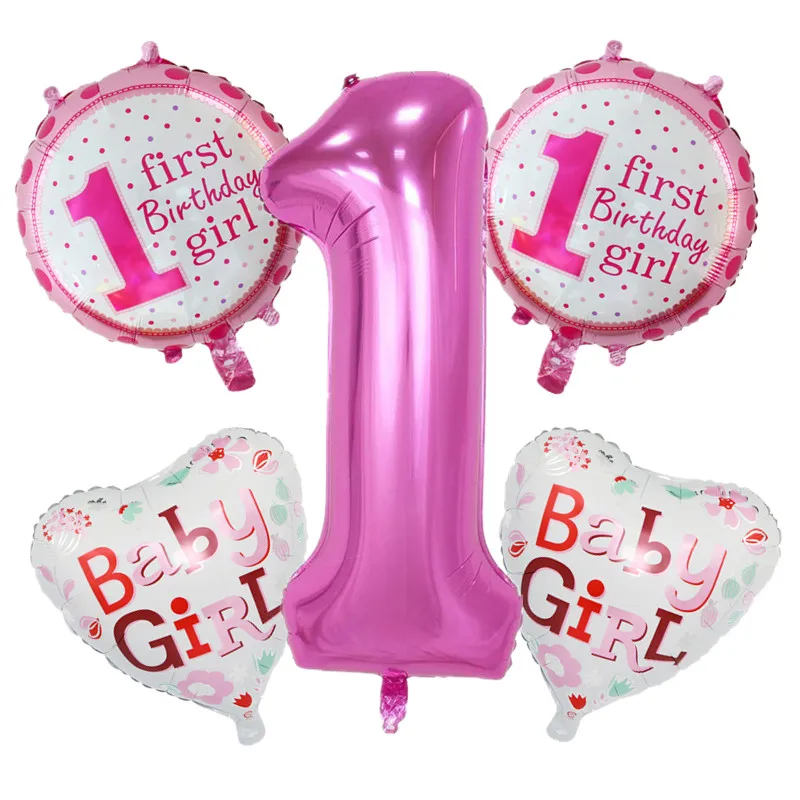 5 шт. Набор детских шаров для первого дня рождения розовое голубое сердце звезда