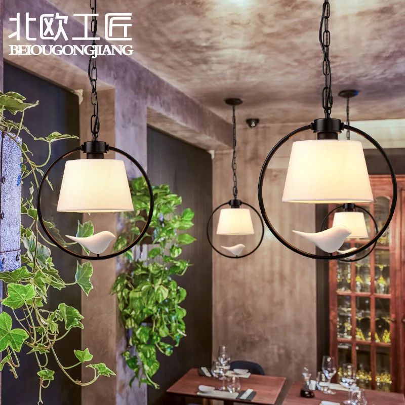 Birds Pendant Lights Vintage Lamp Resin Bird Fabric Lampshade For Kitchen Lighting Dining Room Retro Loft | Лампы и освещение