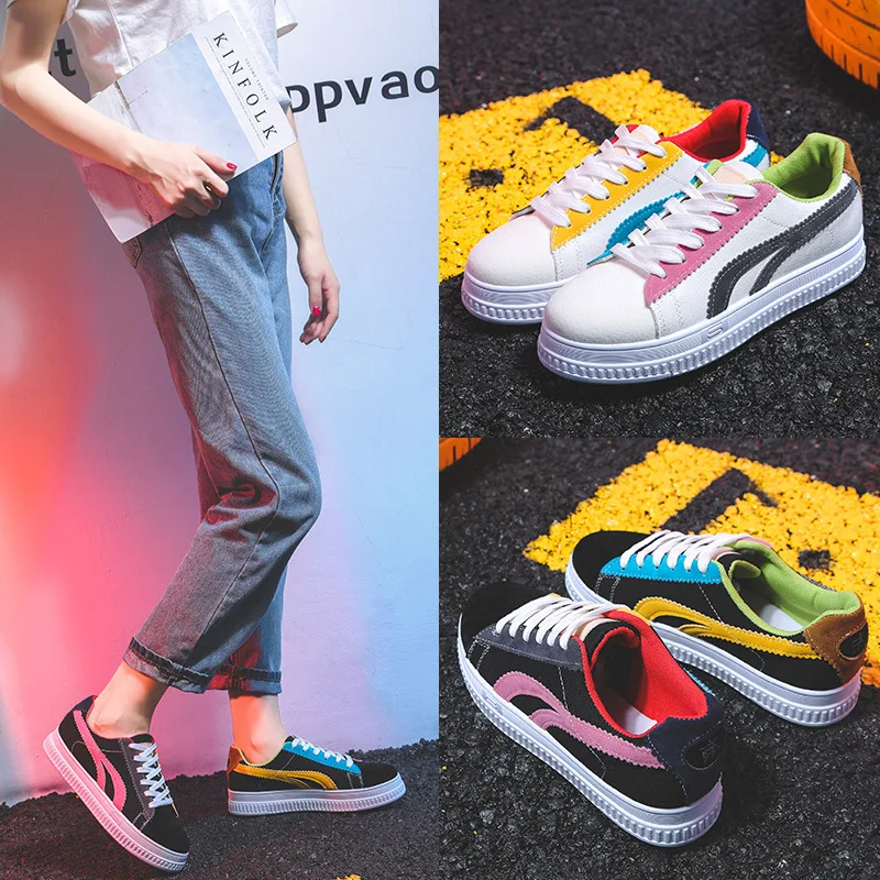 2019 г. новые осенние дышащие Лоскутные белые туфли с закрытым носком женская