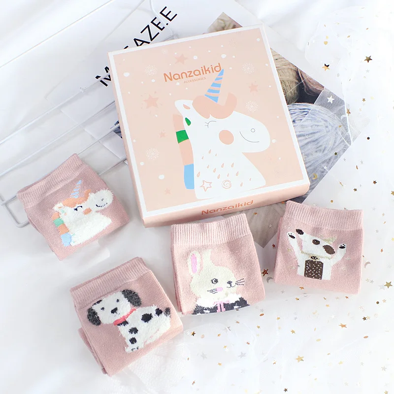 Boxed Cotton Flax Children's Socks Cute Cartoon Animal Wild Cotton Boys and Girls Socks Breathable Warm Mid-Range Baby Socks
