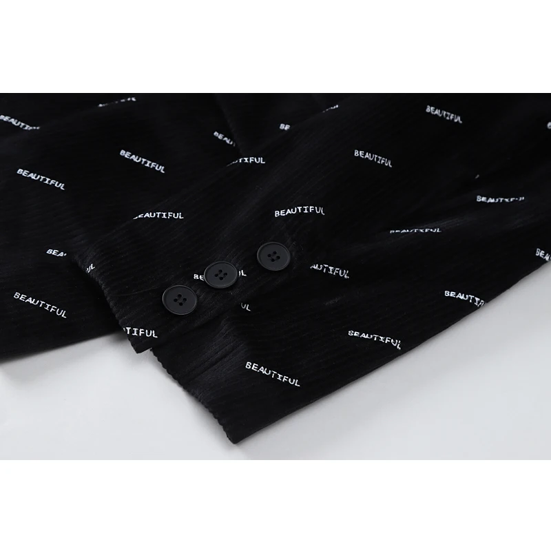 

Letter Print Black Blazer Women Notched Collar 2021 Ins Spring Single Breasted Jacket Coat Streetwear OL Elegant Korean Outwear