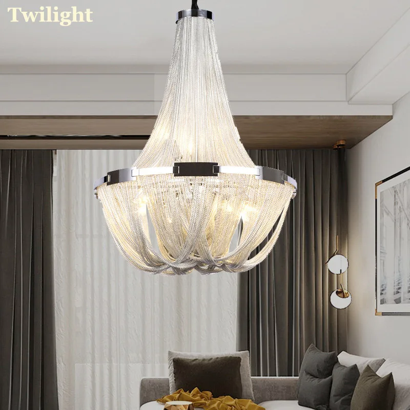 

Tassel chandelier post-modern split-level loft villa staircase dining room living room creative personality Italian light luxury