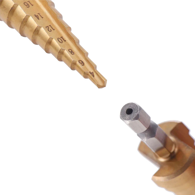 Step Drill Bit 3-12mm 4-12mm 4-20mm 4-32mm HSS Straight Groove Titanium Coated Wood Metal Hole Cutter Drilling Power Tools Set |