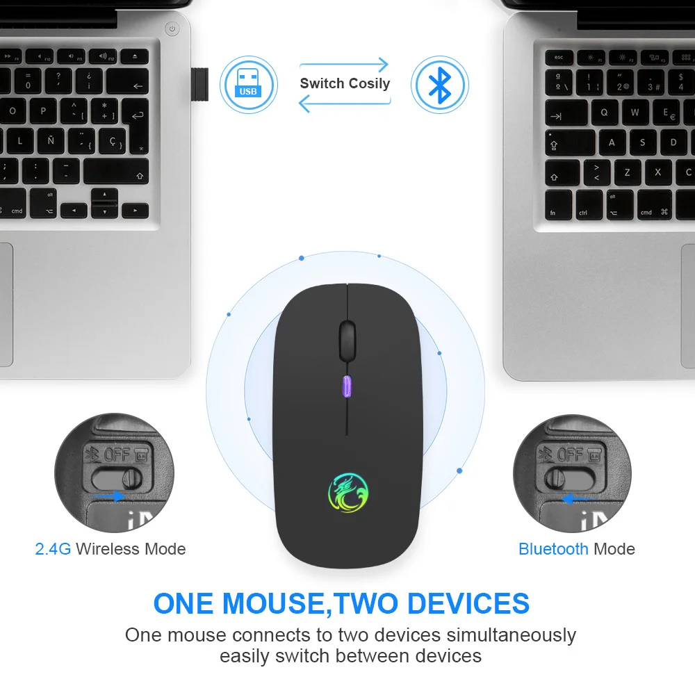 

RGB Wireless Mouse Bluetooth Mouse Gamer Rechargeable Computer Mouse Wireless USB Ergonomic Mause Silent Mice For Laptop PC