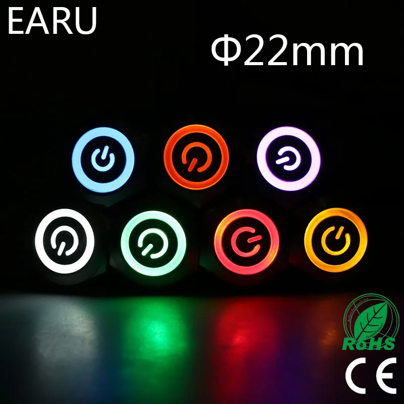 

22mm Press Metal Push Button Switch Stainless Steel Waterproof Momentary Reset LED Light PC Power Mark Car Engine 5V 6V 12V 24V