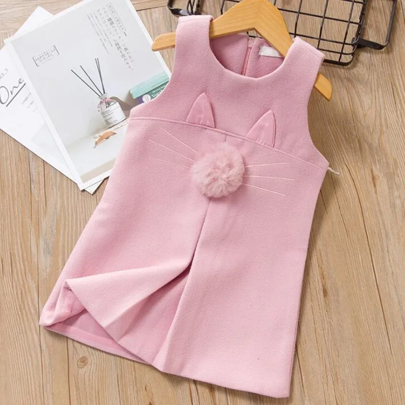 

Baby Girls Dress New Spring Girls Clothes Sleeveless Rabbit Ears With Fur Ball Accessories Children Clothing Boutique Dress