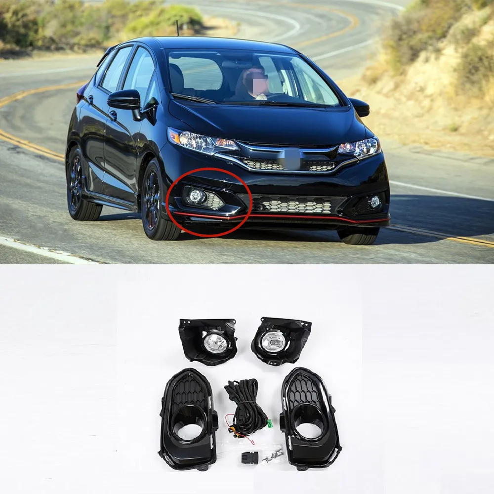 For Honda FIT JAZZ 2018 2019 2020 ASIA TYPE Halogen Fog Lamp LED Headlight Cover Wire Harness Switch Car Front Bumper Fog Light