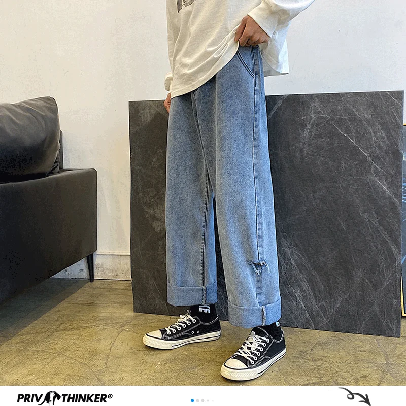 Мужские Прямые рваные джинсы Privathinker свободные большого размера 5XL с коллажом в