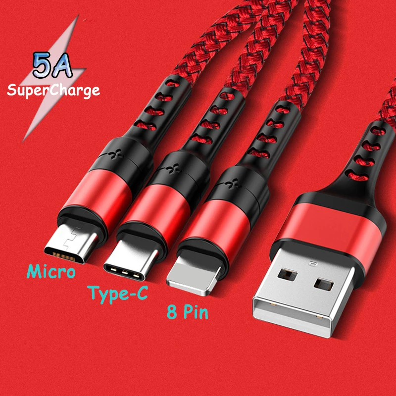FLOVEME 5A 3 в 1 USB кабель для iPhone зарядное устройство Быстрая Зарядка Micro Type C Samsung S10 Xiaomi