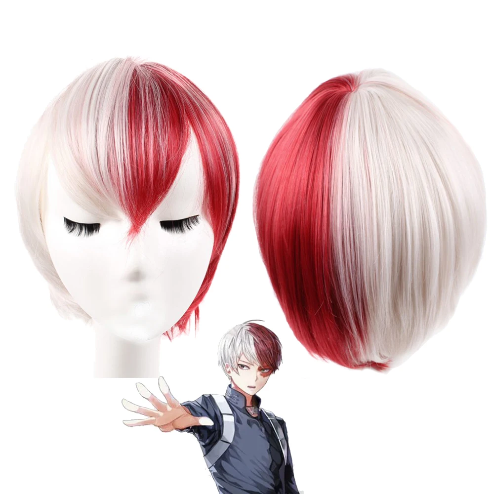

Anime My Hero Academia - Shoto Todoroki Cosplay Wig White and Red Short Wig Boku No Hiro Akademia Shouto Costume Wigs + Wig Cap