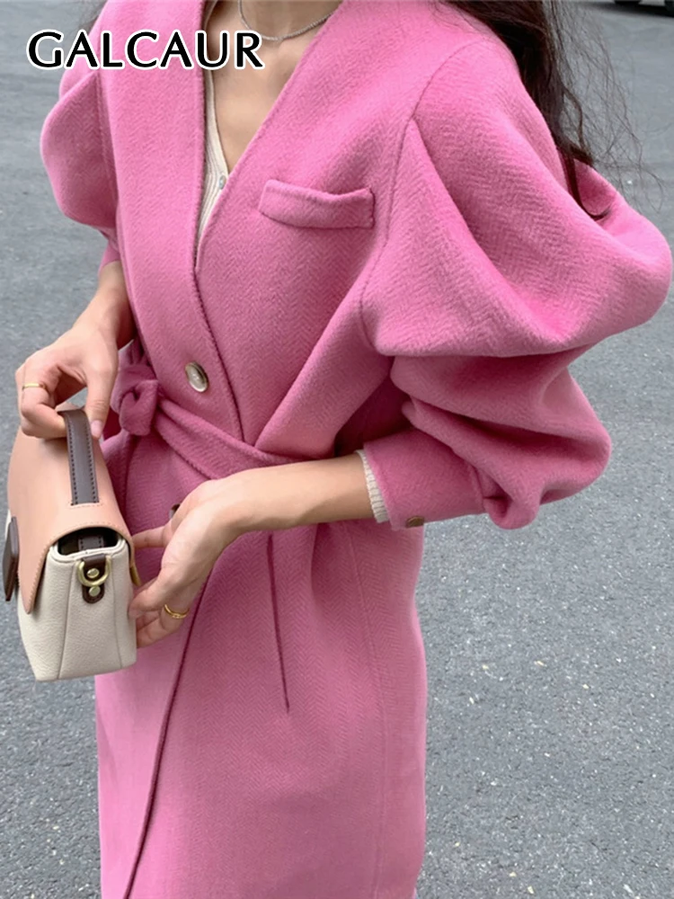 

GALCAUR Casual Trench Coat For Women V Neck Long Sleeve Solid Minimalist Coats Female Korean Fashion Clothing 2021 Autumn New