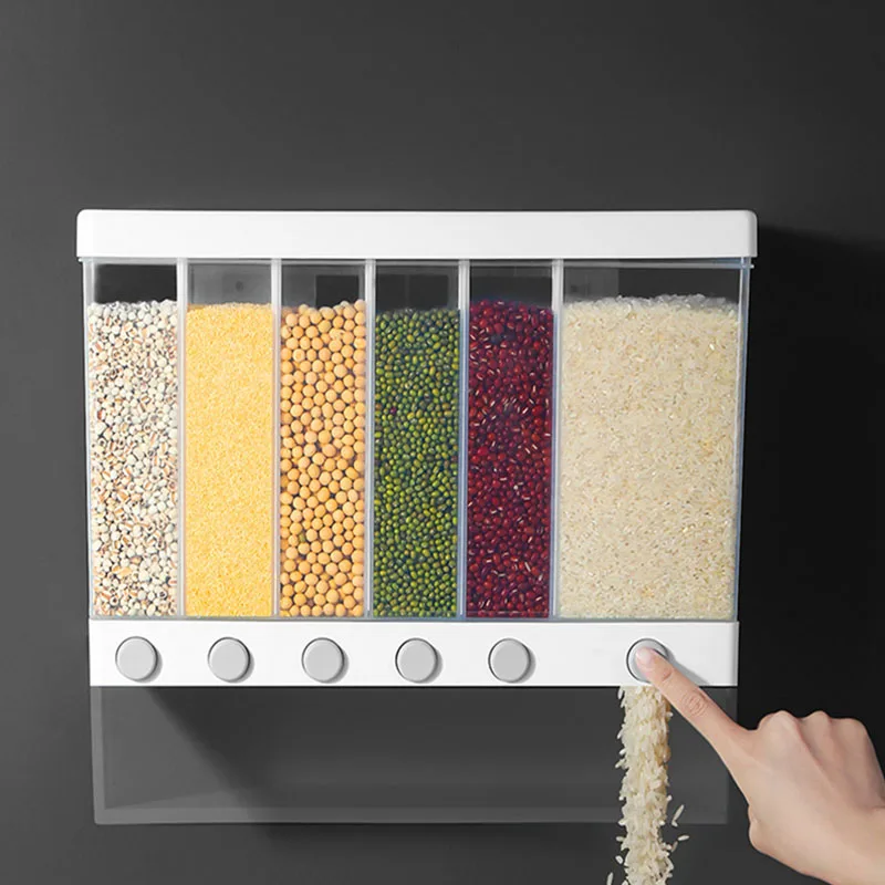 

Настенное ведро для риса, контейнер для хранения пищевых продуктов, контейнер для риса, кухонный Органайзер, контейнер для зерна, коробки-диспенсеры для хлопьев