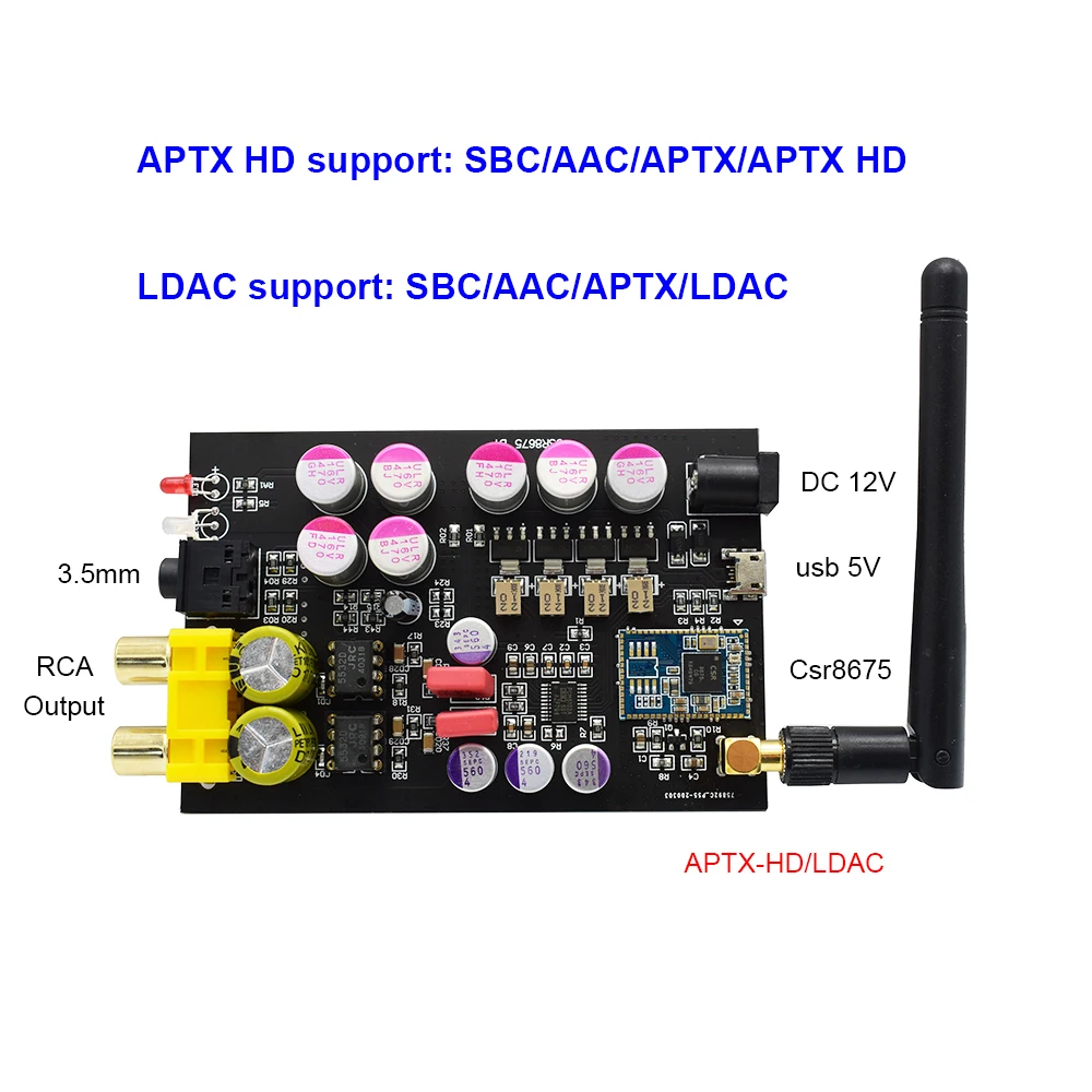 Lusya APTX HD беспроводной 5 0 Bluetooth приемник плата CSr8675 + PCM5102A I2S DAC декодер поддержка 24BIT