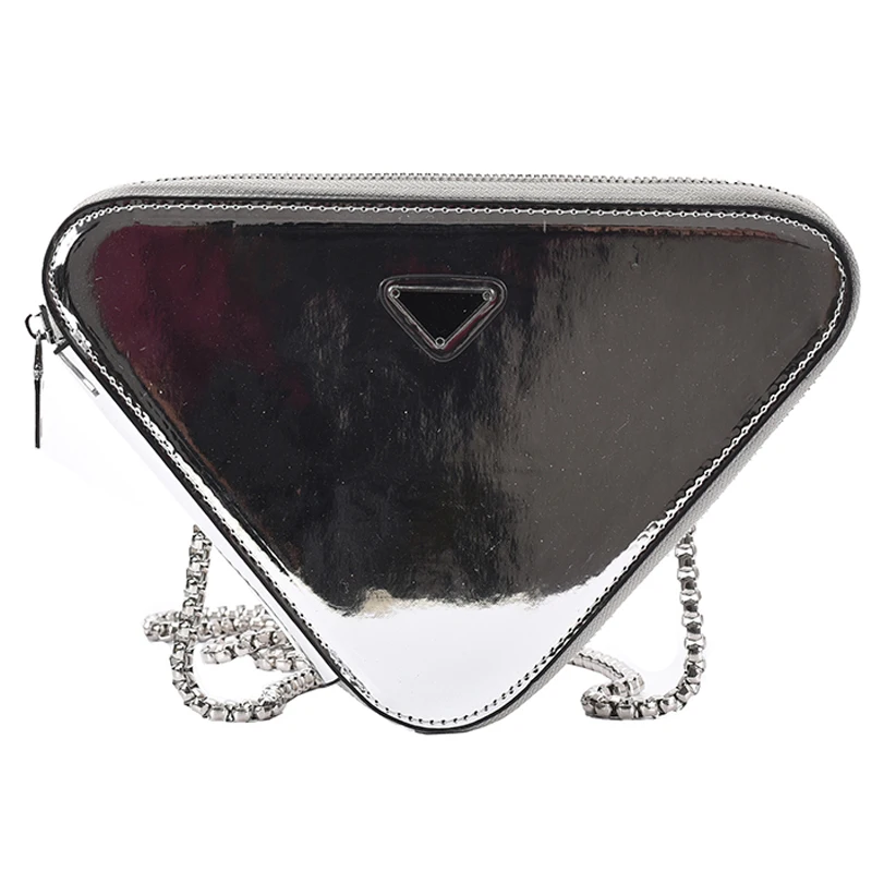 

PU Leather Crossbody Bags for Women 2021 Summer Triangle silver Luxury Handbags Lady Brand Chain Shoulder Designer