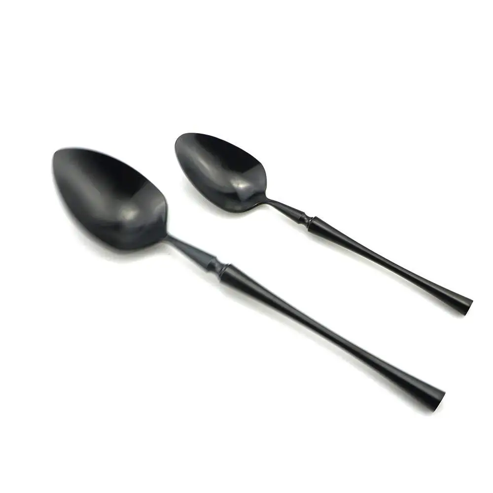 4/5/6pcs Black Dinnerware Set 18/10 Stainless Steel Tableware Reusable Metal Cutlery Sets Dinner Knife Forks Dessert Soup | Дом и сад