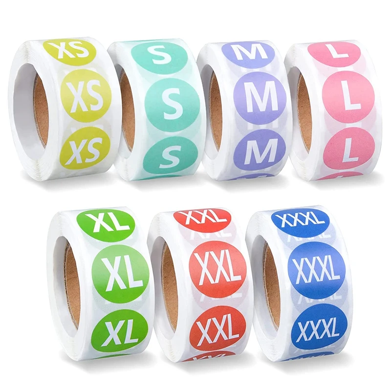 

3500Pcs Clothing Size Sticker Labels 2.5cm Colorful Coded Adhesive Labels Round Sticker Labels XS, S, M, L, XL, XXL,XXXL