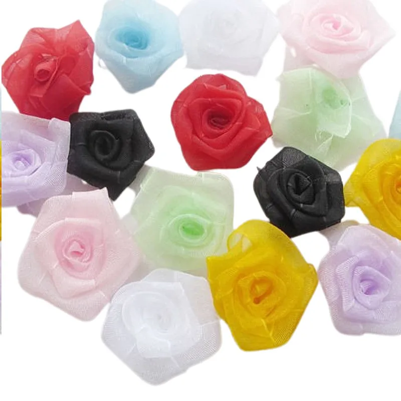

U PICK 20pcs Organza Ribbon Flowers Rose Wedding Decorations Craft Appliques 35mm