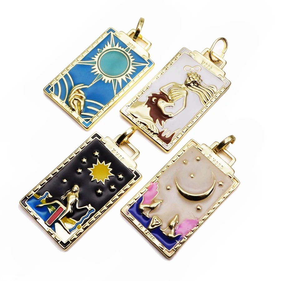 

Copper plated gold drop paint moon stars tag pendant charms Fashion girl pendant DIY necklace accessories