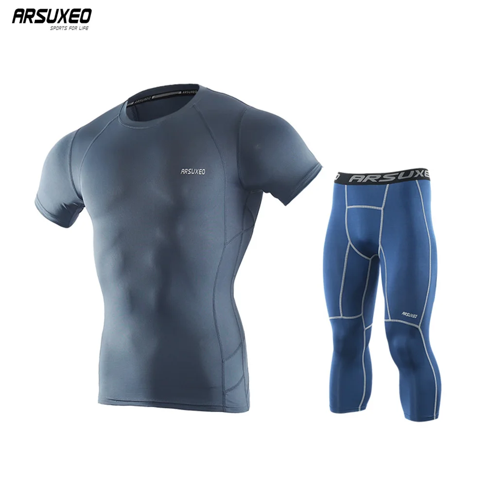 Мужские комплекты для бега ARSUXEO Компрессионные спортивные костюмы колготки
