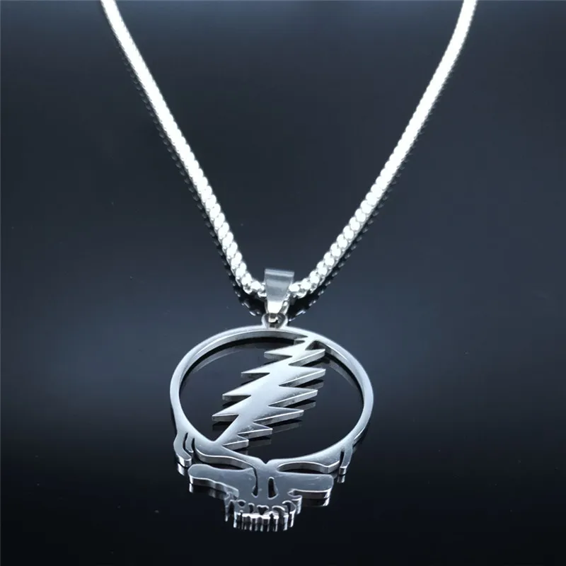 AFAWA Grateful Dead Skull Stainless Steel Chain Necklace for Men/Women Silver Color Jewelry cadenas mujer N4206S03 | Украшения и