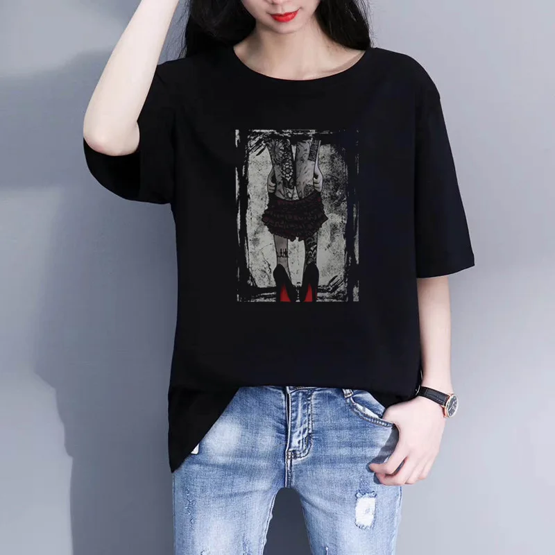 Забавная женская футболка с коротким рукавом принтом и круглым вырезом для