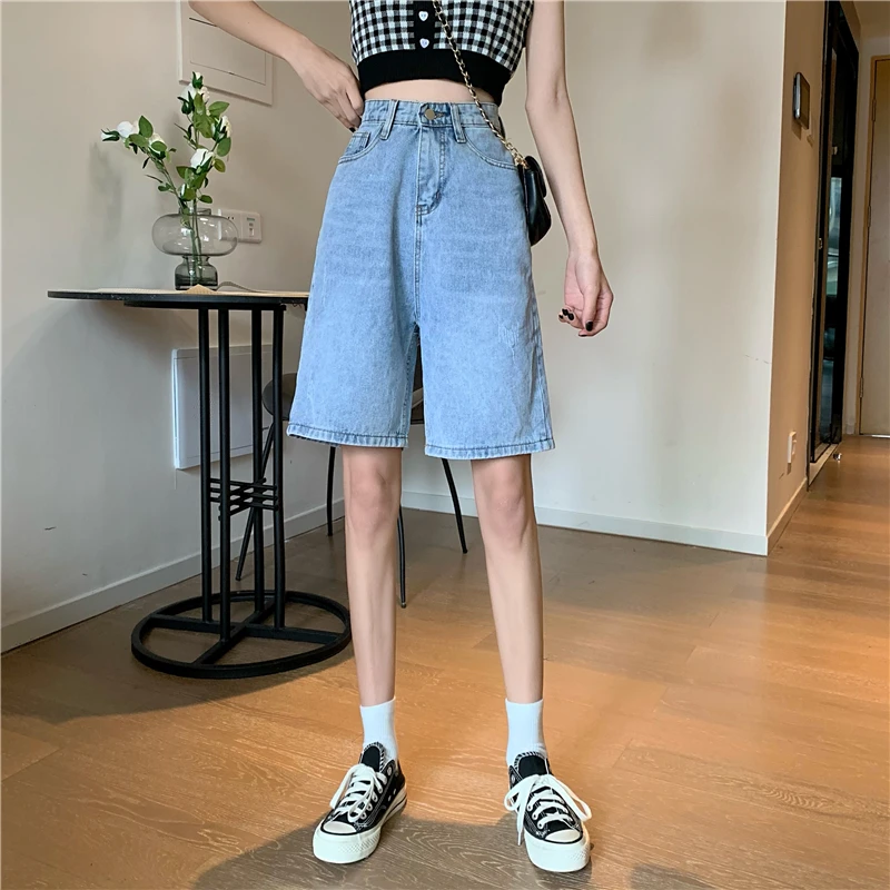 Summer women clothing shorts ulzzang Loose straight casual shorts student sports simple mujer wild harajuku denim jeans shorts