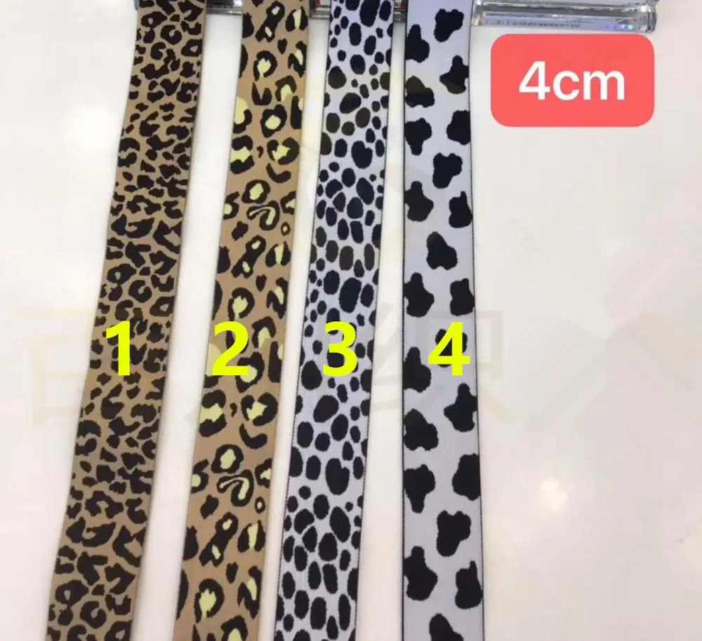 

4cm leopard print elastic knitted jacquard ribbon,snow leopard print ribbon,snow panther print ribbon,XERY191206G
