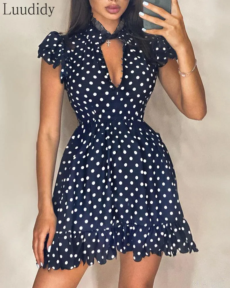 

Women Elegant Fashion Polka Dot Cut Out Mini Dress