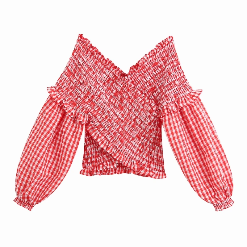 Женская эластичная блузка в клетку модный топ на весну 2020|Блузки| |