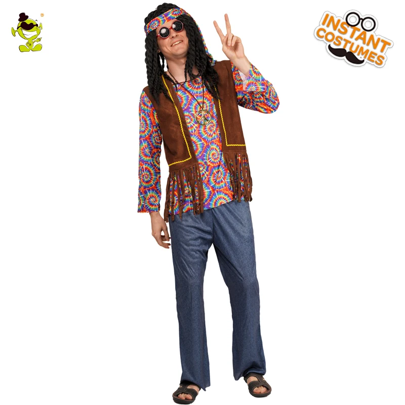 Костюмы хиппи для мужчин и женщин на Хэллоуин ролевых игр в стиле с цветами