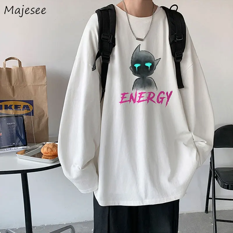 

Spring Autumn Print T-shirts Men Oversize Hip-pop Long Sleeve Clothing Male O-neck Simple Teens Handsome Outwear Tees M-3XL Chic