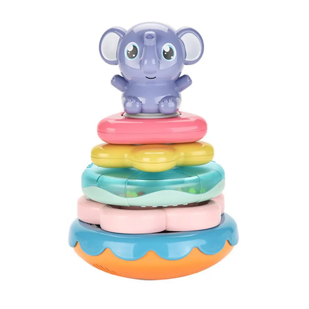 

Baby Musical Toy Rattles For Kids Infant Interactive Stacking Ring Tower Early Learning Elephant Toddler Educational Tumbler Toy