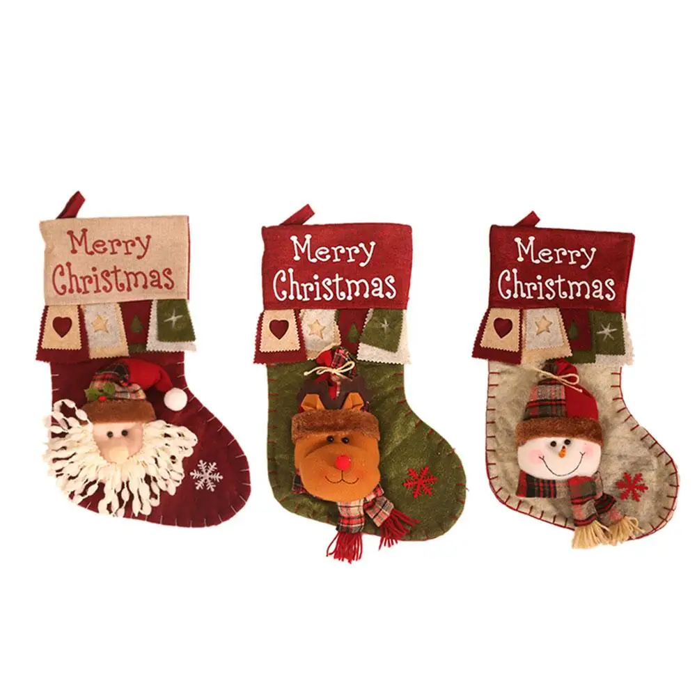 

Рождественские чулки с льняным принтом, креативные Мультяшные трехмерные рождественские носки, Подарочная сумка, снеговик, лось, искусство...