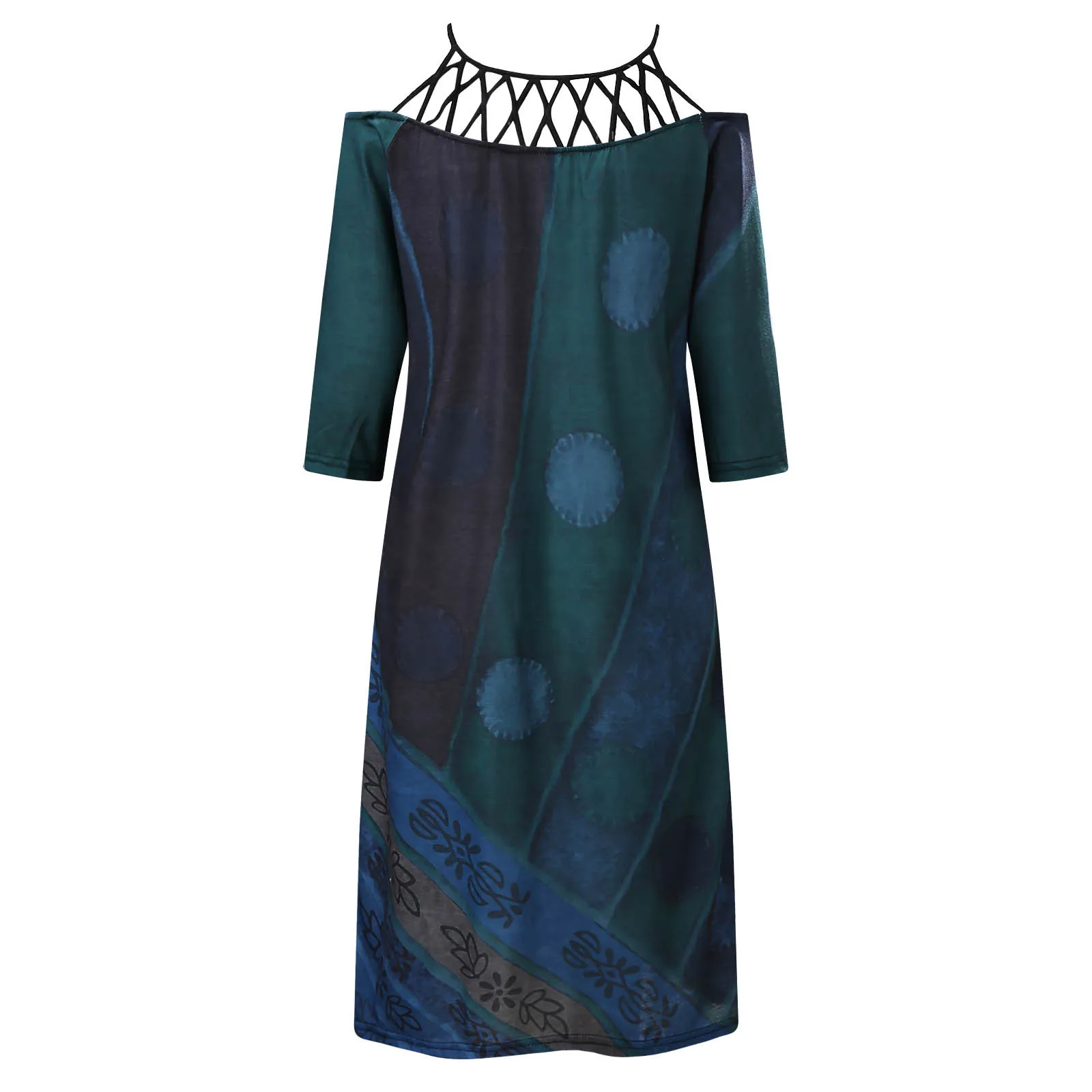 

40# Plus Size Dress Women Tie-dye Print Long Sleeve Halter Dress Woman Vintage Medium Length Dresses For Women 2021 Vestidos