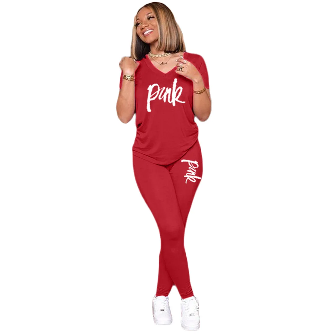 

Letter Pink 2021 Hot Sale New Design style Women Casual Clothing Sweatwear Sweet Sexy Fashion Soft Good Fabric cool soft P1088