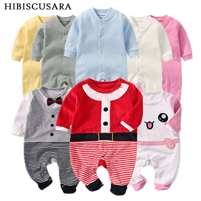 Organic Cotton Newborn Baby Clothes Full Sleeve Rompers Jumpsuit Infant Santa Xmas Clothing Outfit Velvet