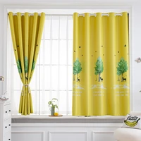 green tree short blackout curtains for children room yellow window drapes for living room kids bedroom