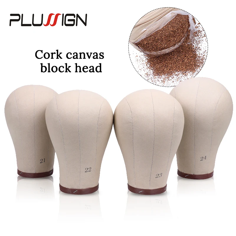 Cork Canvas Mannequin Head With Stand Wig Display Styling Head With Mount Hole 21-24