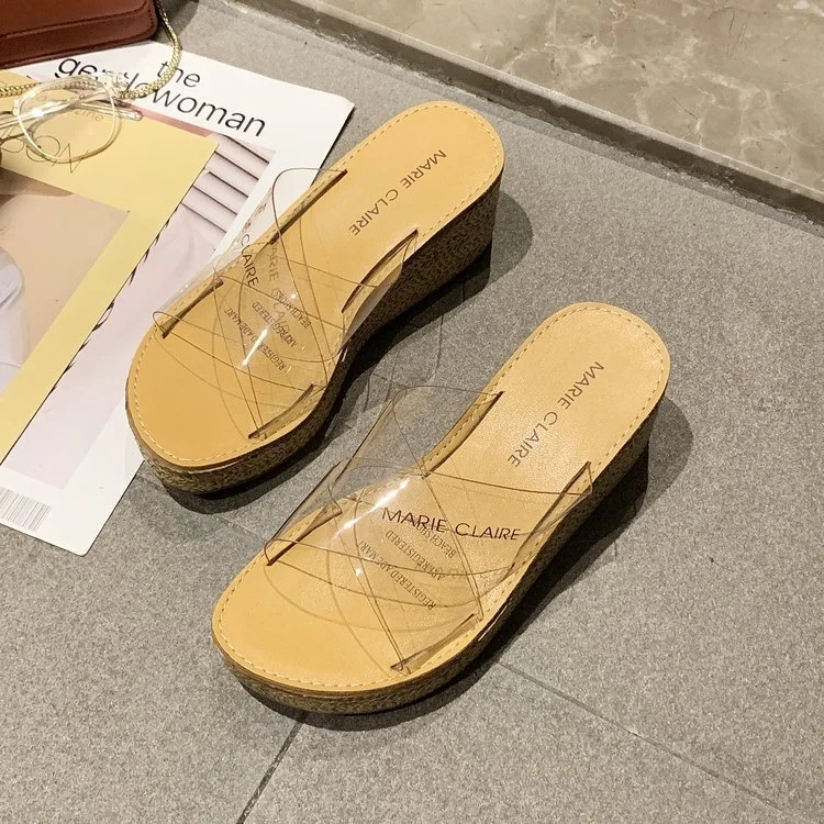 

Slippers for women's wear 2021 summer new women's shoes fashion slope heel transparent Cross Shoes fairy wind women's sandals