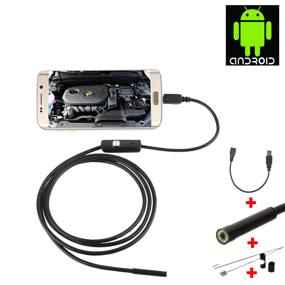 Камера эндоскоп с гибким кабелем IP67 USB Android 5 мм 6 светодиодов|Камеры