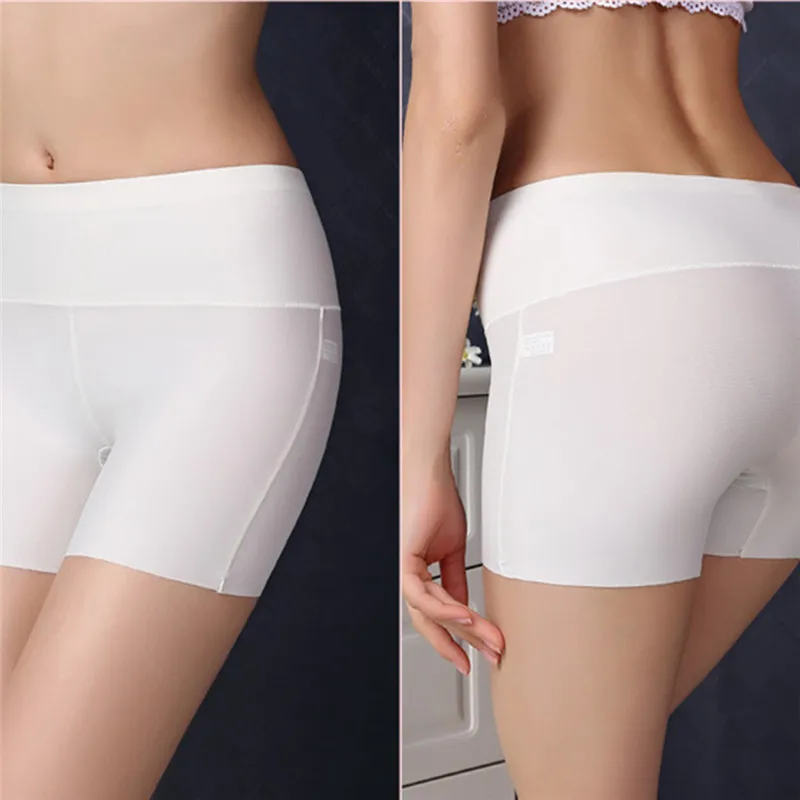 

Summer Women Seamless Ice Silk Safety Pants Shorts Boxer High Waisted Pants Femme Briefs Panties Underwear 3 Colurs 1PC