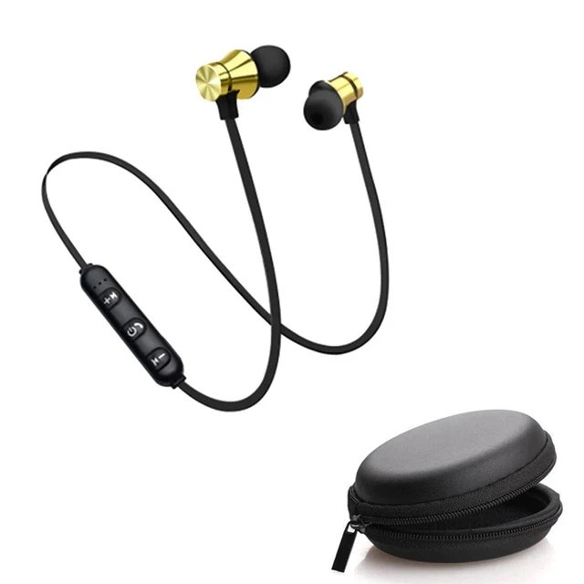Беспроводные магнитные bluetooth-наушники, спортивные bluetooth-наушники, металлические цветные bluetooth-наушники с микрофоном для iPhone samsung - Цвет: gold with box
