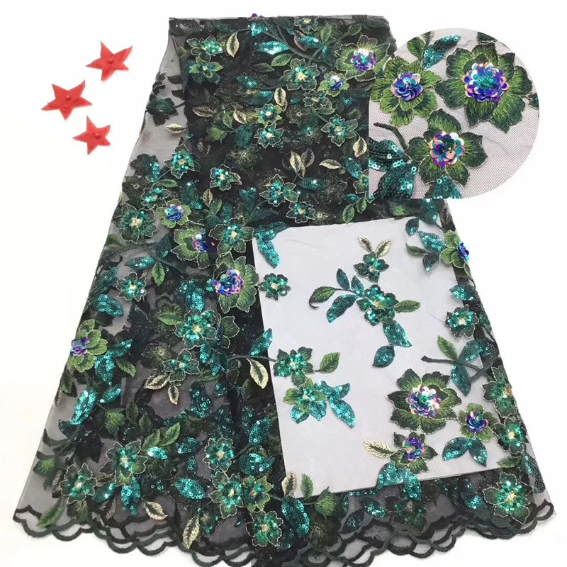 African green Organza big Sequins 3d Lace Fabric 2019 Hot Sale Nigerian Wedding Dress High Quality French Net Mesh | Дом и сад