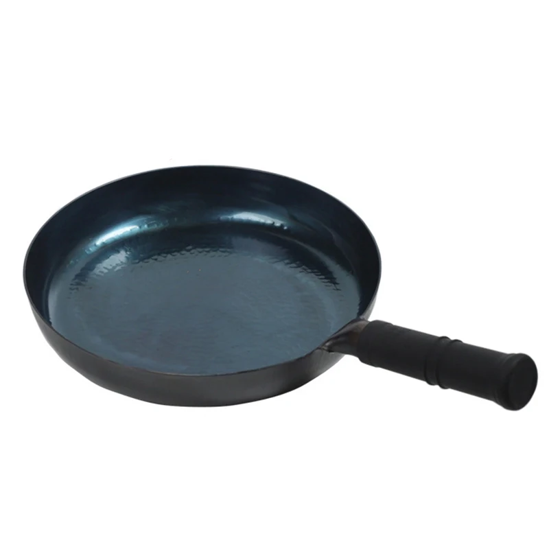 

Cast iron Frying Pan Manual Hammer Forged Carbon Steel Wok Durable Non-stick Pans With Wooden Handle Pancake Egg Pan Cookware